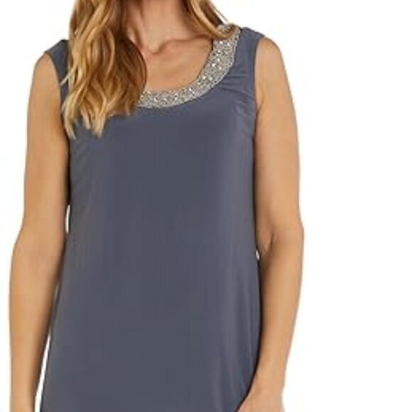 NWT Women's R&M Richards Women's Formal Beaded Jacket Dress, Charcoal SZ 10 - Picture 3 of 7